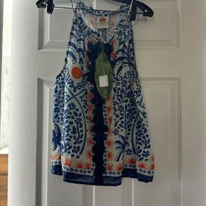 Farm Rio Blouse Small Floral Blue White Afternoon Breeze NWT